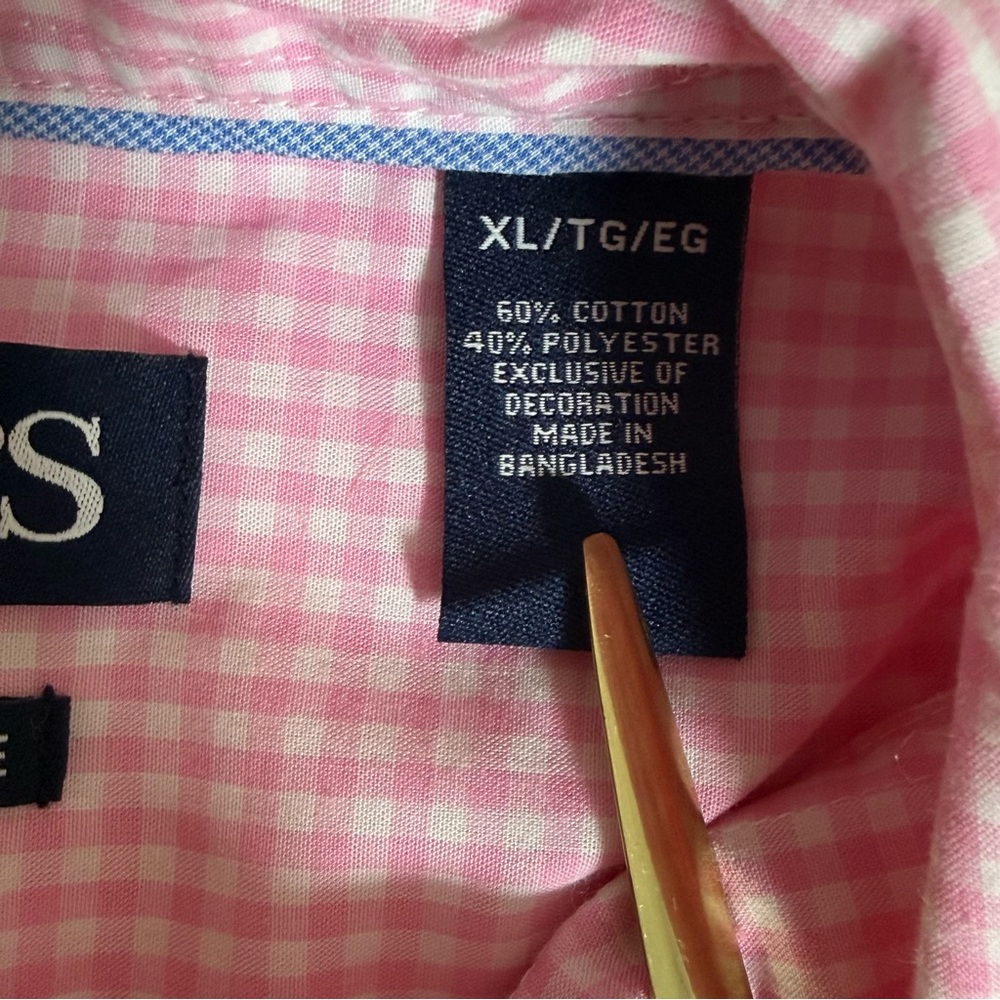 Chaps Pink Gingham Button Down Shirt XL Short Sleeve Easy Care - Picture 7 of 10